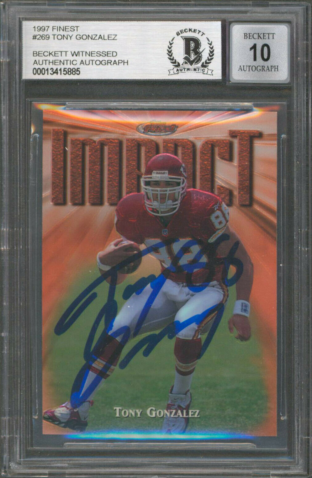 Chiefs Tony Gonzalez Signed Topps Finest Rookie Card Auto