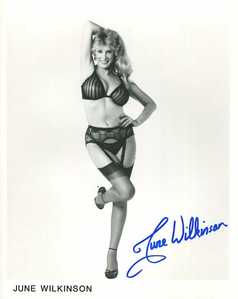 JUNE WILKINSON HAND SIGNED 8x10 PHOTO COA SEXY BODY IN BLACK BRA