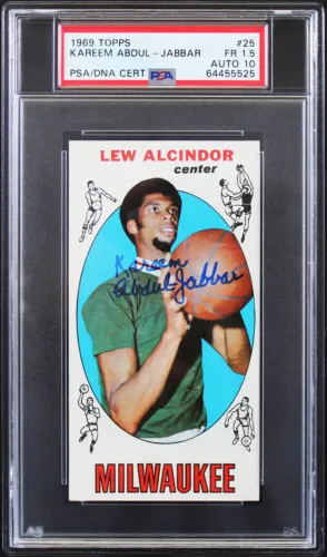 Kareem Abdul Jabbar Signed 1969 Topps 25 Rookie Card Grade 1 5 Auto 10