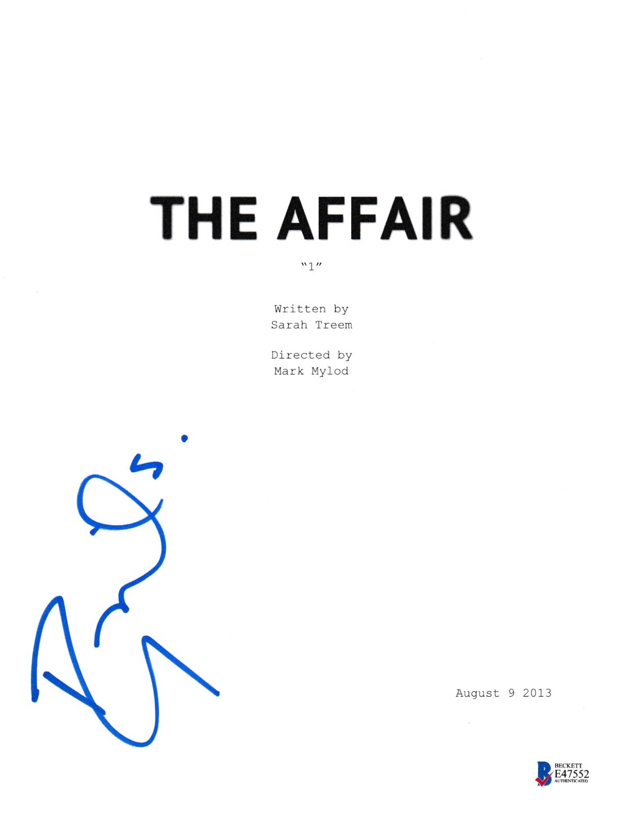 RUTH WILSON SIGNED THE AFFAIR PILOT SCRIPT BECKETT BAS AUTOGRAPH AUTO COLLECTIBLE MEMORABILIA