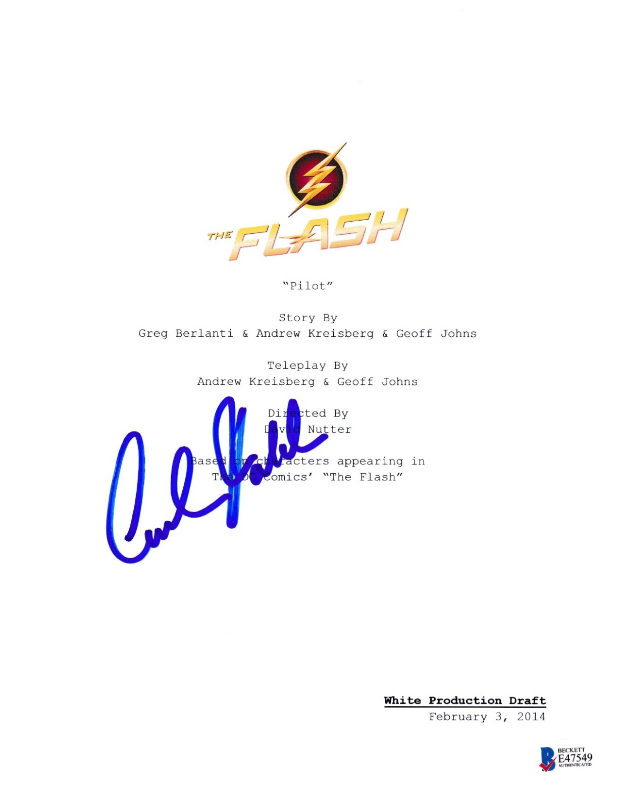 CARLOS VALDES SIGNED THE FLASH PILOT SCRIPT BECKETT BAS AUTOGRAPH AUTO COLLECTIBLE MEMORABILIA