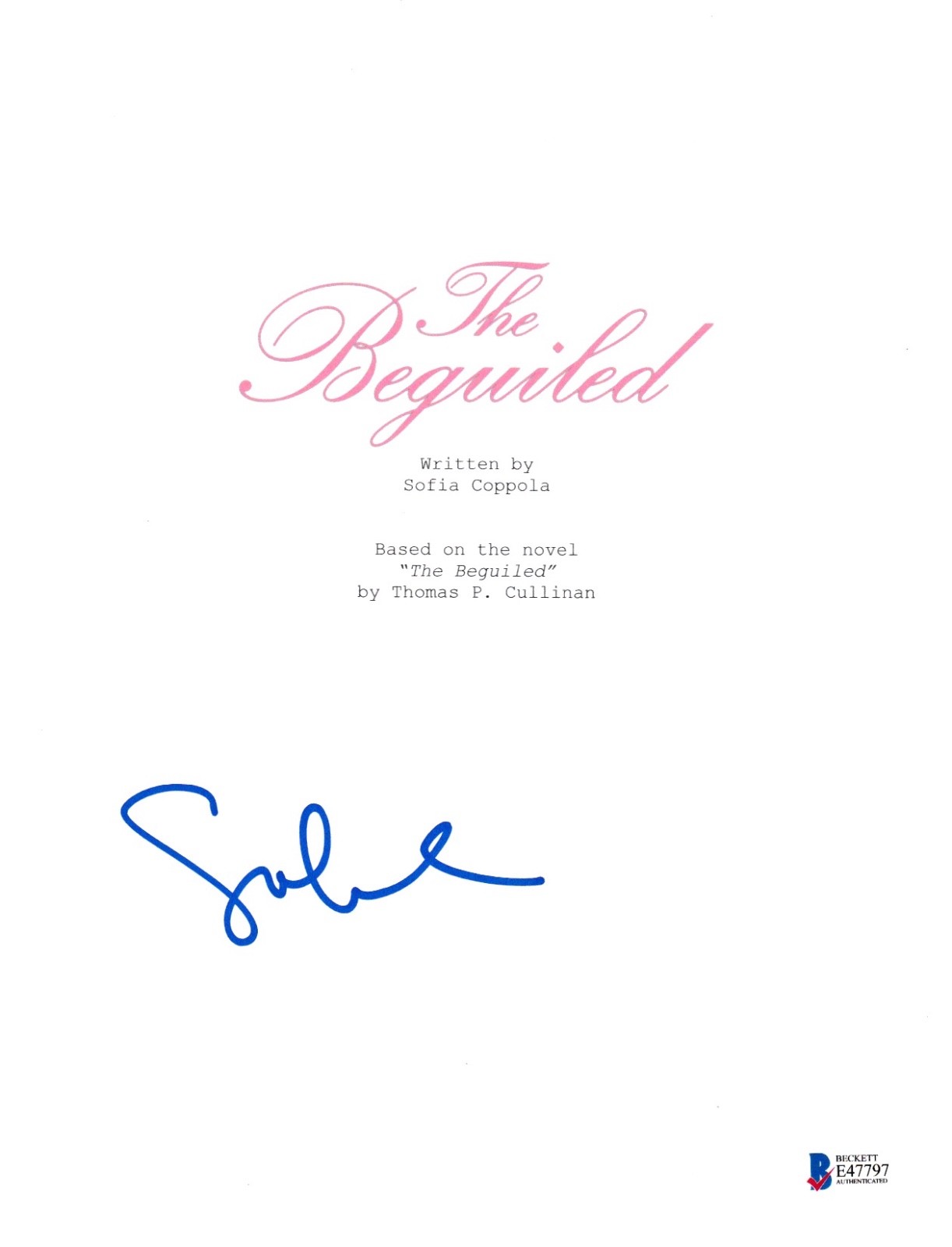SOFIA COPPOLA SIGNED THE BEGUILED SCRIPT BECKETT BAS AUTOGRAPH AUTO COLLECTIBLE MEMORABILIA