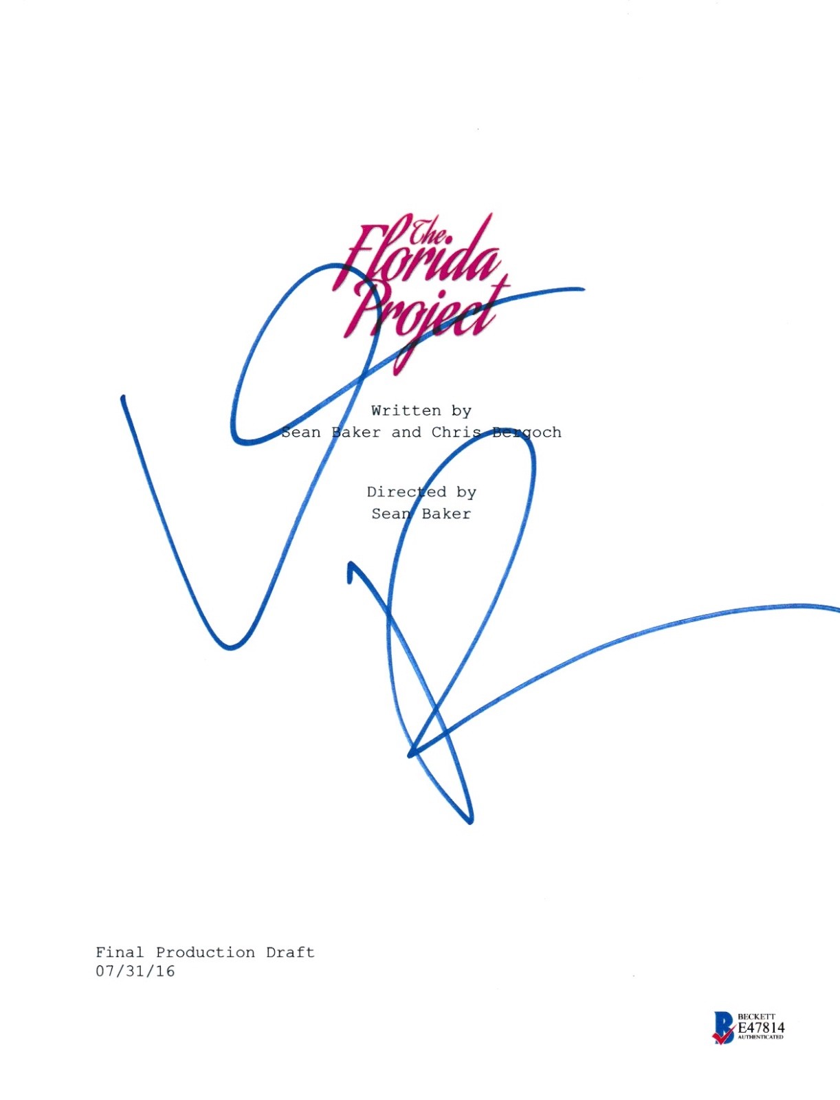 WILLEM DAFOE SIGNED THE FLORIDA PROJECT SCRIPT BECKETT BAS AUTOGRAPH AUTO COLLECTIBLE MEMORABILIA