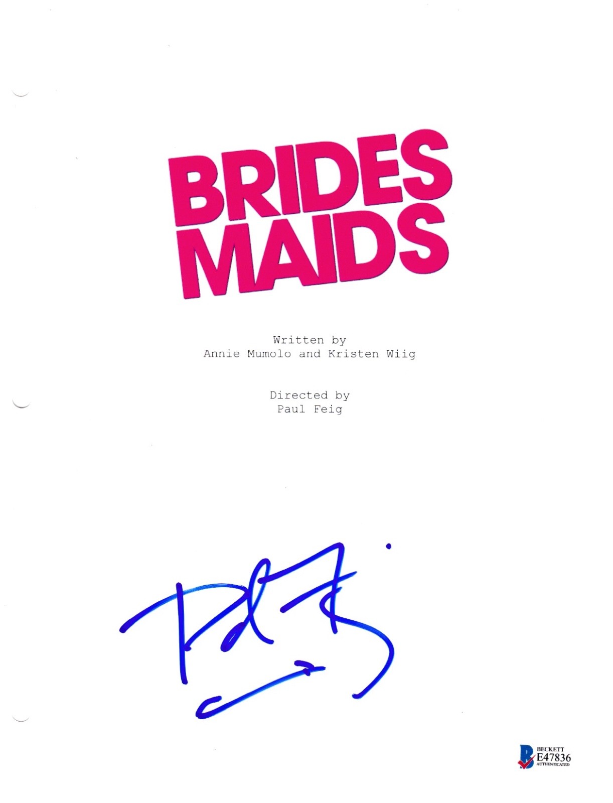 PAUL FEIG SIGNED BRIDESMAIDS FULL MOVIE SCRIPT BECKETT BAS AUTOGRAPH AUTO COLLECTIBLE MEMORABILIA