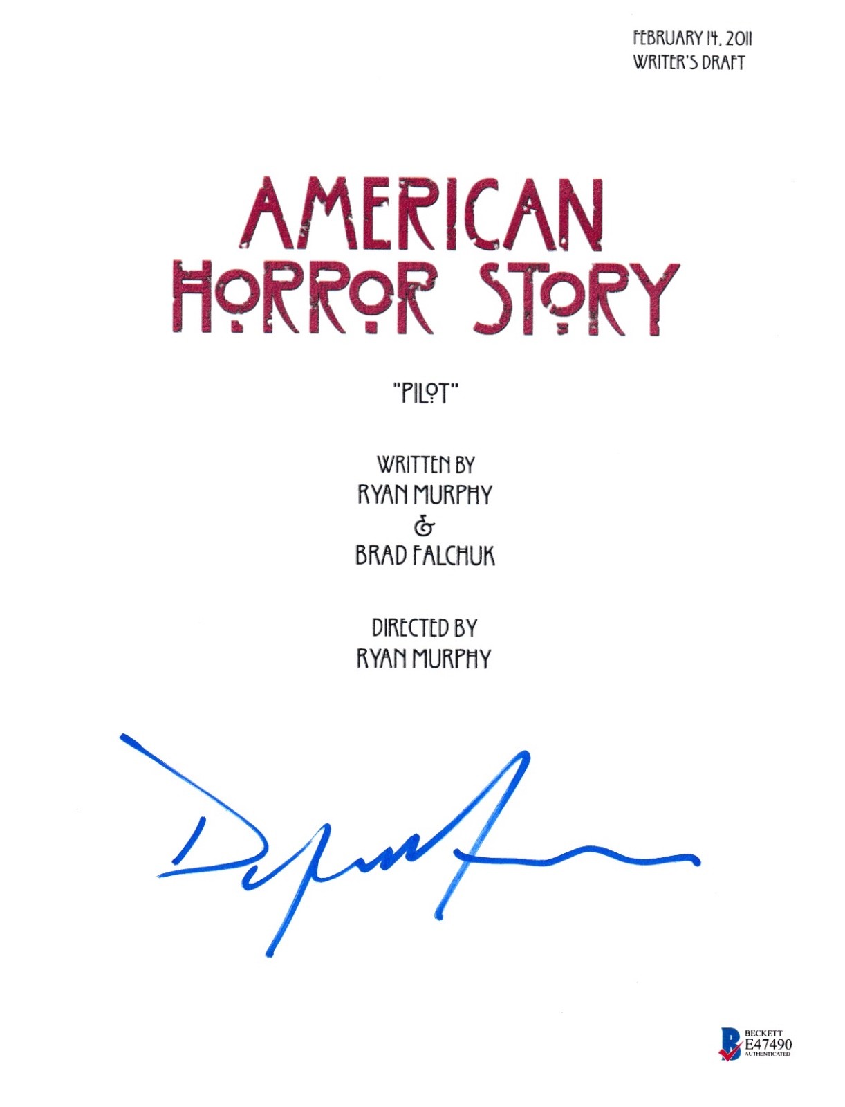 DYLAN MCDERMOTT SIGNED AMERICAN HORROR STORY PILOT SCRIPT BECKETT BAS AUTOGRAPH COLLECTIBLE MEMORABILIA
