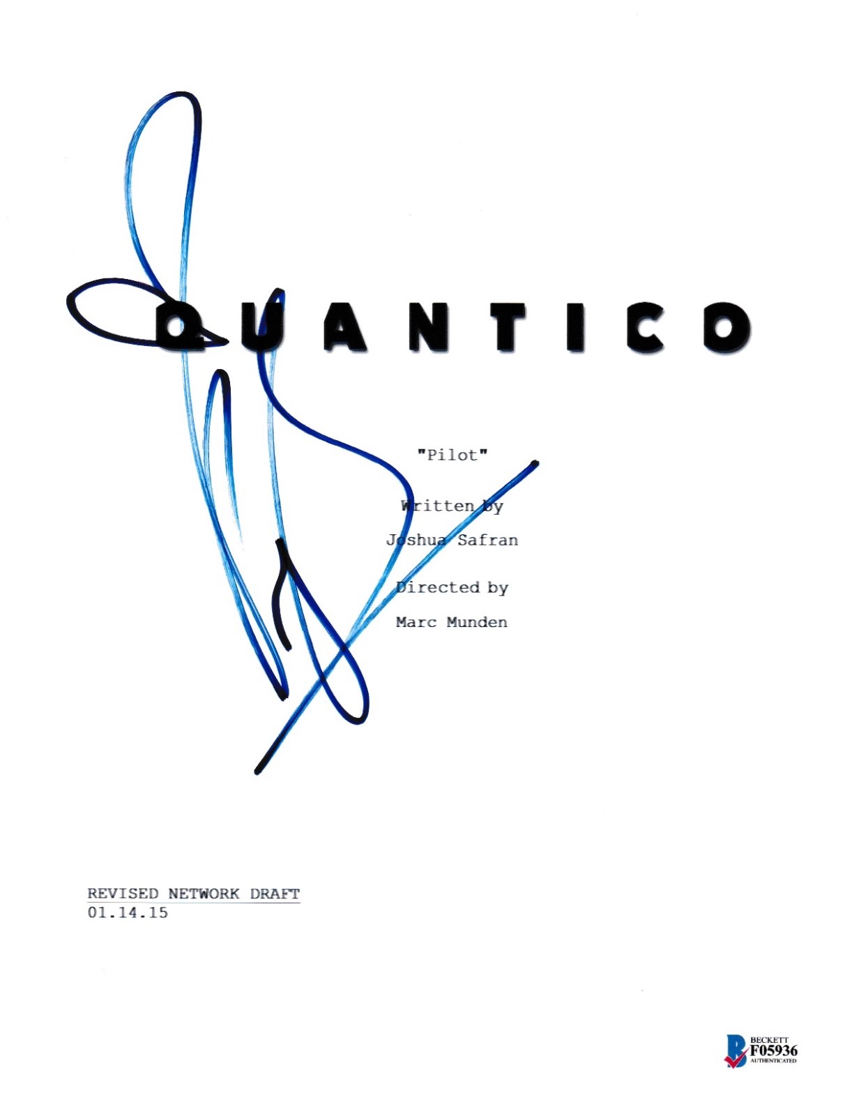 PRIYANKA CHOPRA SIGNED QUANTICO PILOT EPISODE SCRIPT BECKETT BAS AUTOGRAPH AUTO COLLECTIBLE MEMORABILIA