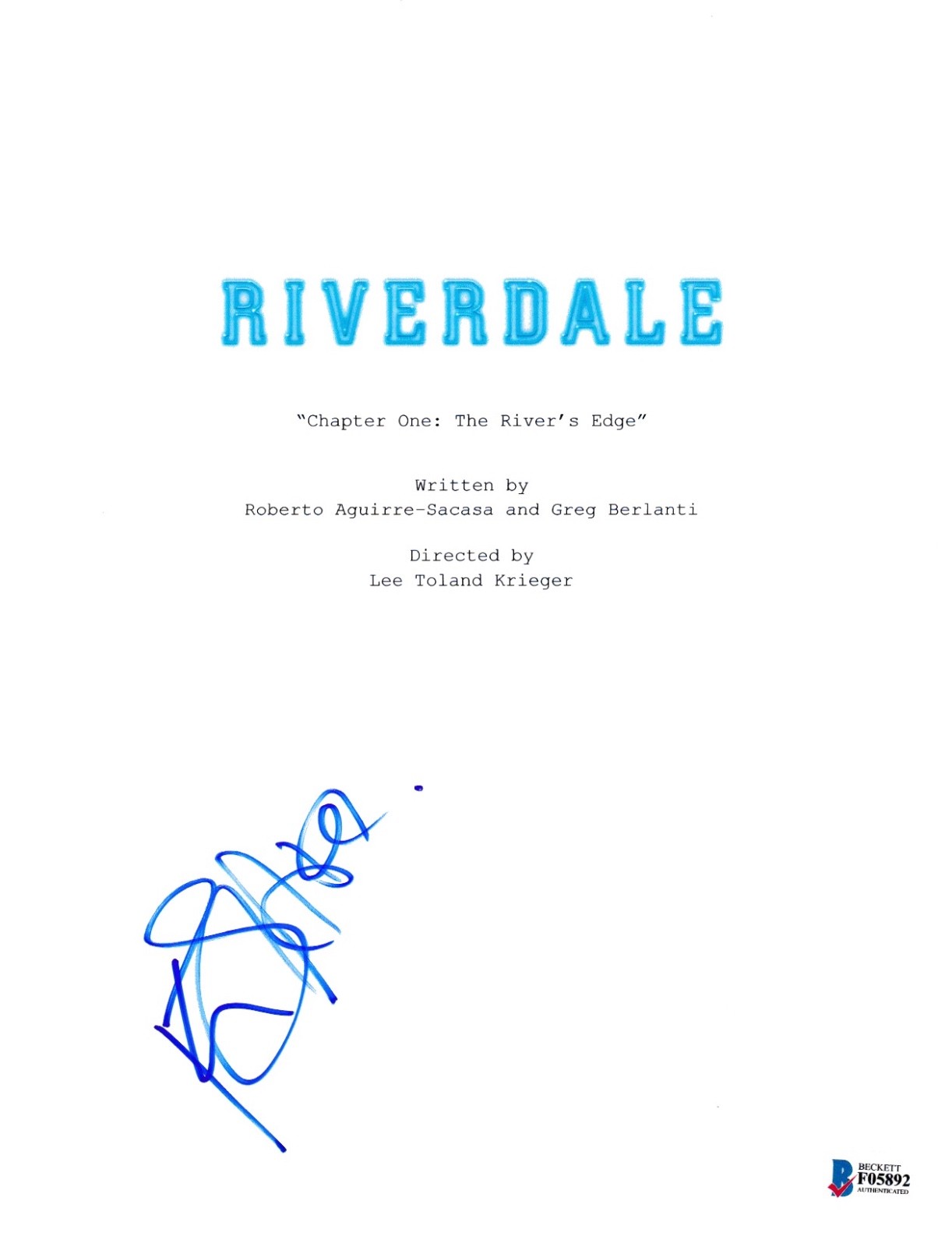 KJ K.J. APA SIGNED RIVERDALE PILOT EPISODE SCRIPT BECKETT BAS AUTOGRAPH AUTO COLLECTIBLE MEMORABILIA