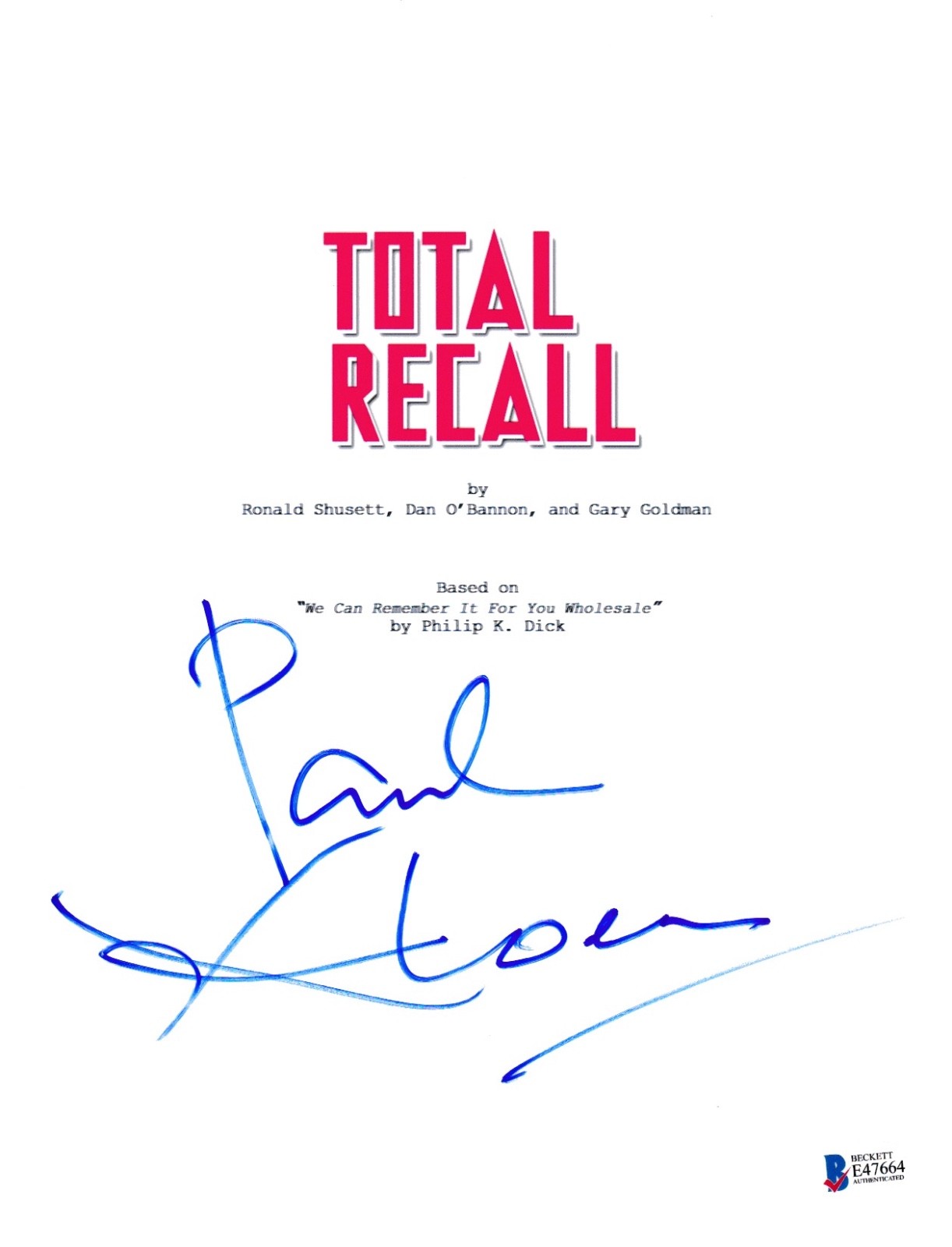 PAUL VERHOEVEN SIGNED TOTAL RECALL SCRIPT BECKETT BAS AUTOGRAPH AUTO COLLECTIBLE MEMORABILIA
