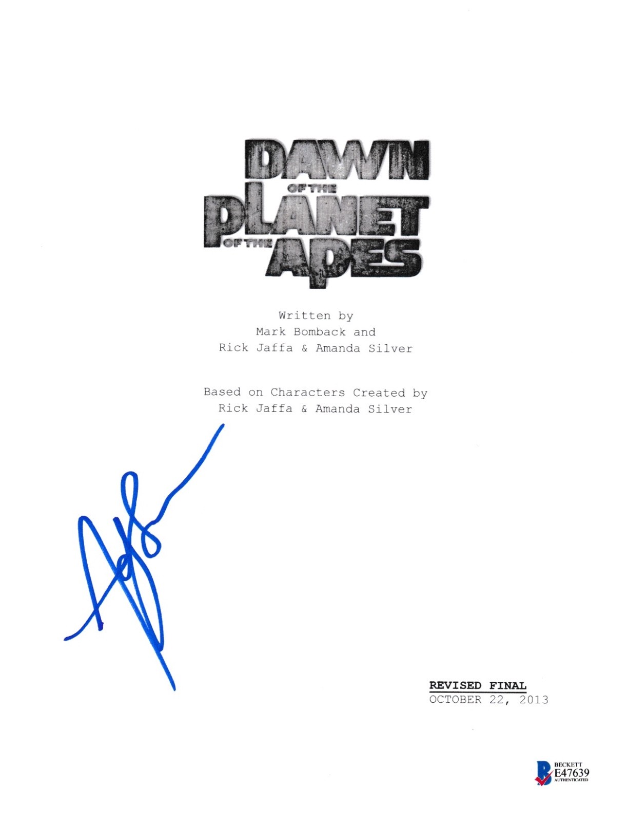 ANDY SERKIS SIGNED DAWN PLANET APES SCRIPT BECKETT BAS AUTOGRAPH AUTO COA COLLECTIBLE MEMORABILIA