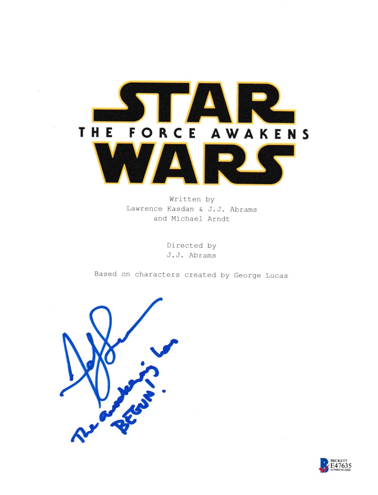 ANDY SERKIS SIGNED STAR WARS FORCE AWAKENS SCRIPT BECKETT BAS AUTOGRAPH COA AUTO COLLECTIBLE MEMORABILIA