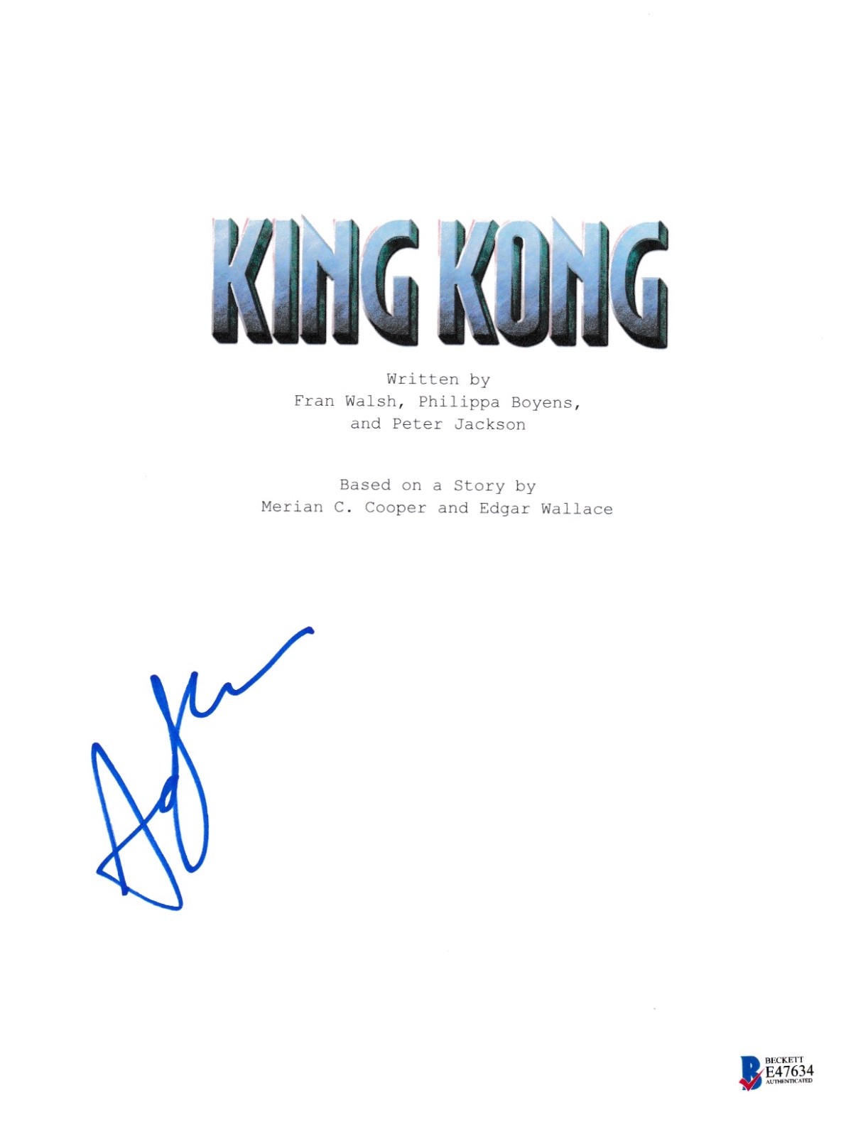 ANDY SERKIS SIGNED KING KONG SCRIPT BECKETT BAS AUTOGRAPH COA AUTO COLLECTIBLE MEMORABILIA