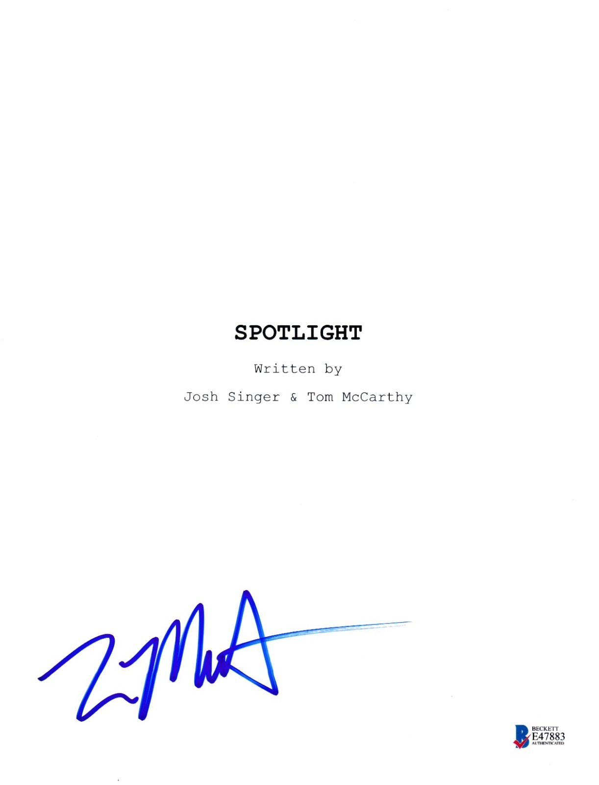 TOM MCCARTHY SIGNED SPOTLIGHT SCRIPT BECKETT BAS AUTOGRAPH AUTO COA COLLECTIBLE MEMORABILIA