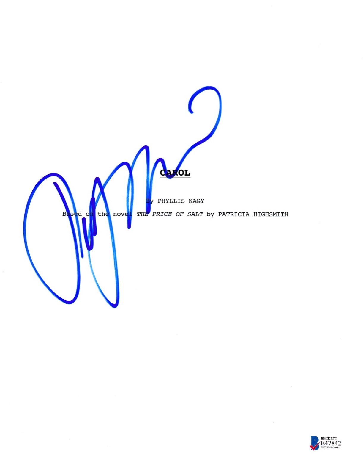 TODD HAYNES SIGNED CAROL SCRIPT BECKETT BAS AUTOGRAPH AUTO COA COLLECTIBLE MEMORABILIA