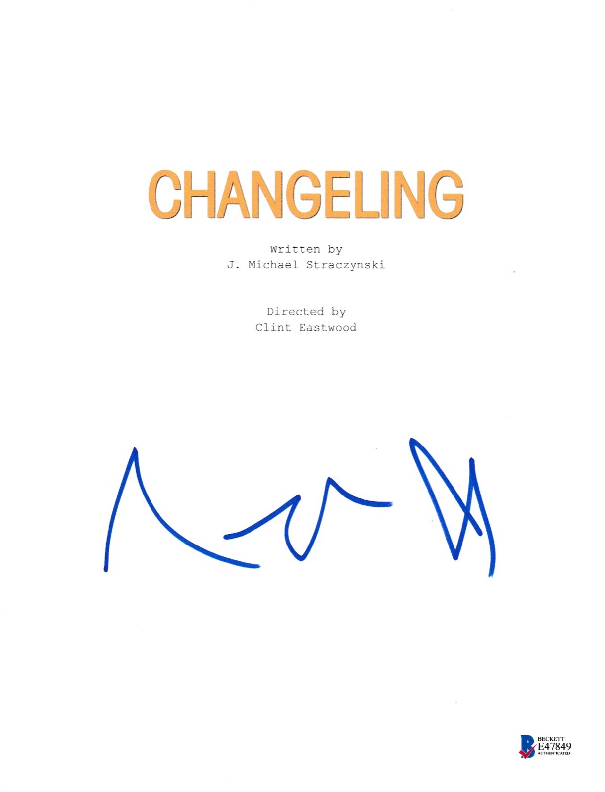 ANGELINA JOLIE SIGNED CHANGELING SCRIPT BECKETT BAS AUTOGRAPH AUTO COA COLLECTIBLE MEMORABILIA