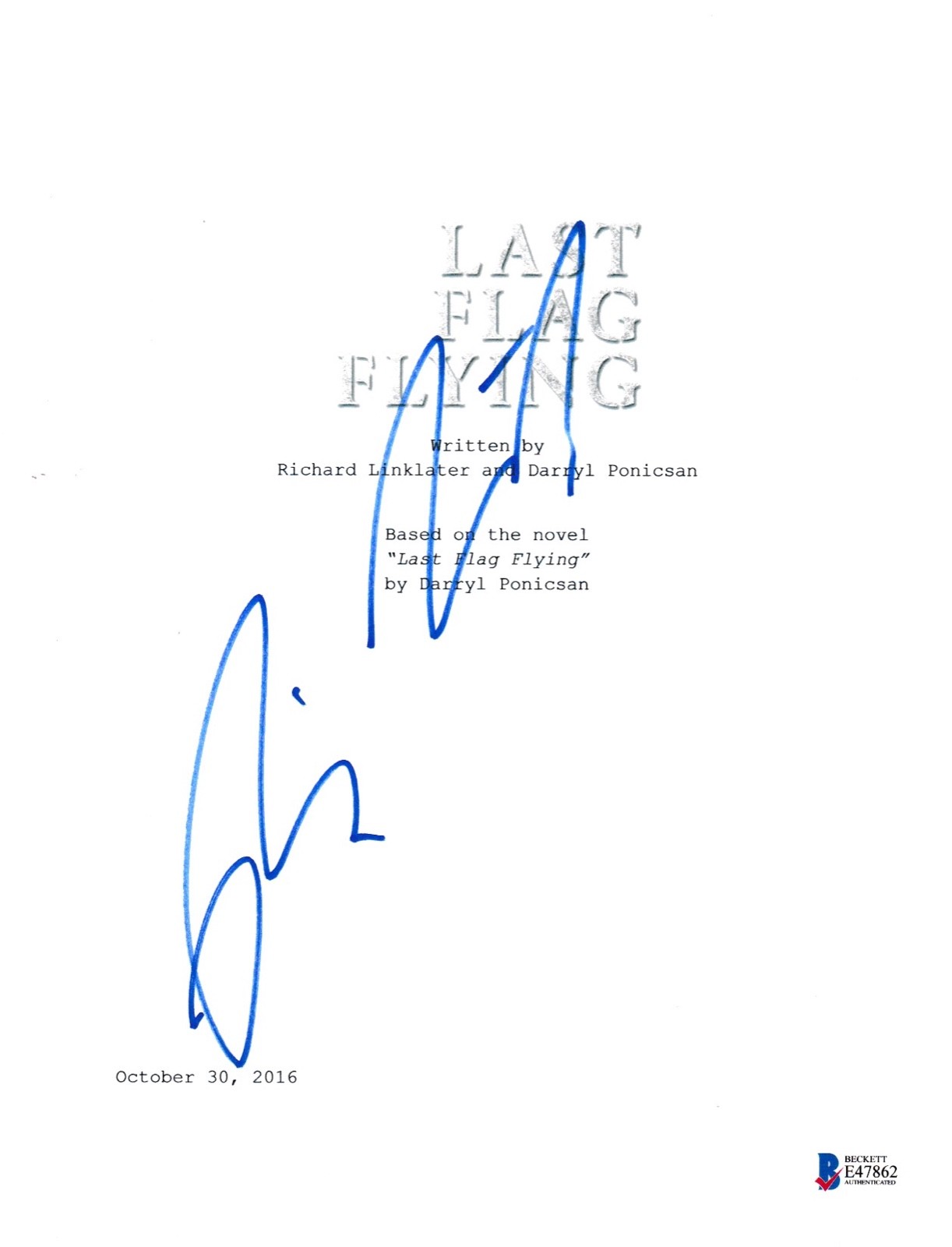 RICHARD LINKLATER SIGNED LAST FLAG FLYING SCRIPT BECKETT BAS AUTOGRAPH AUTO COA COLLECTIBLE MEMORABILIA