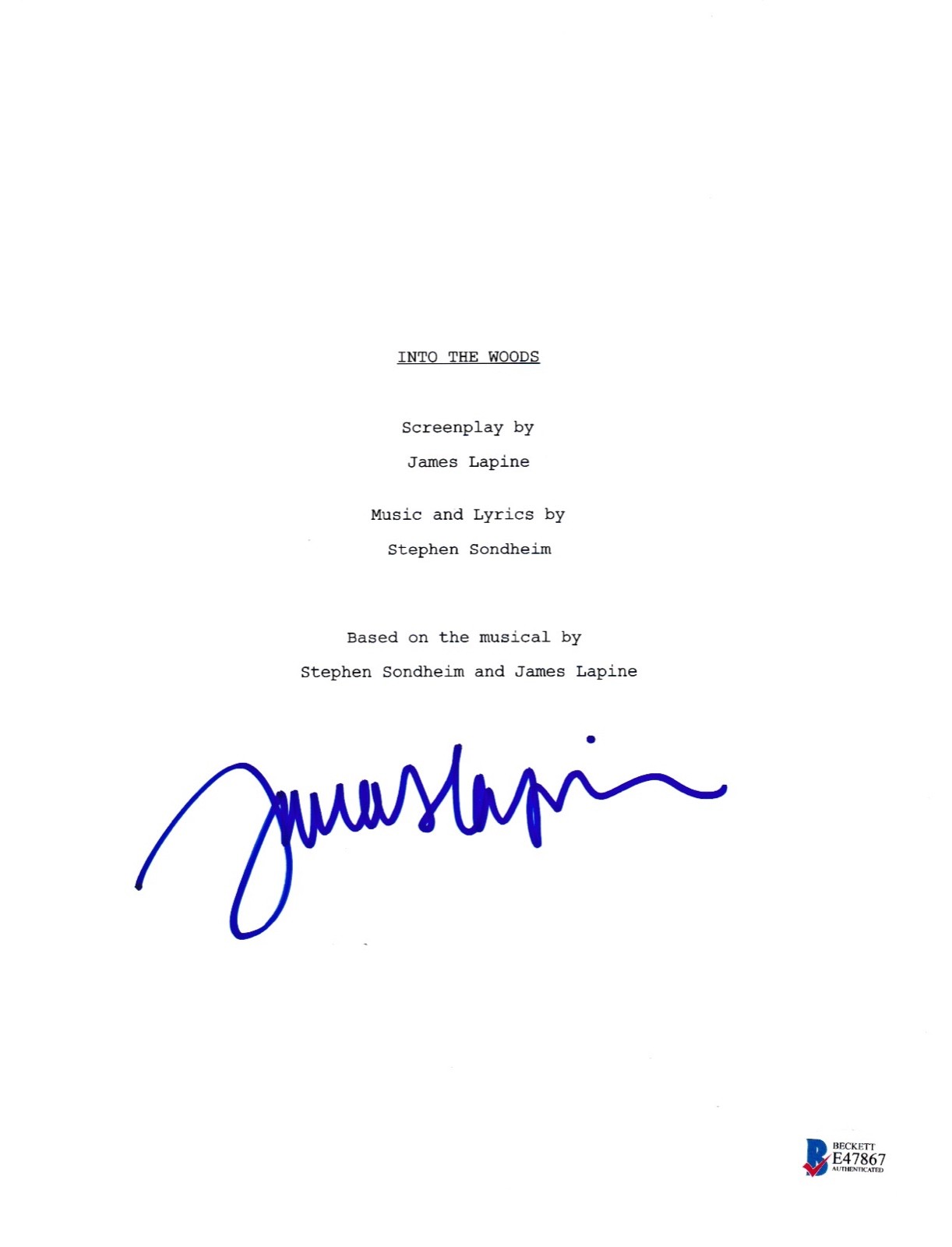 JAMES LAPINE SIGNED INTO THE WOODS SCRIPT BECKETT BAS AUTOGRAPH AUTO COA COLLECTIBLE MEMORABILIA