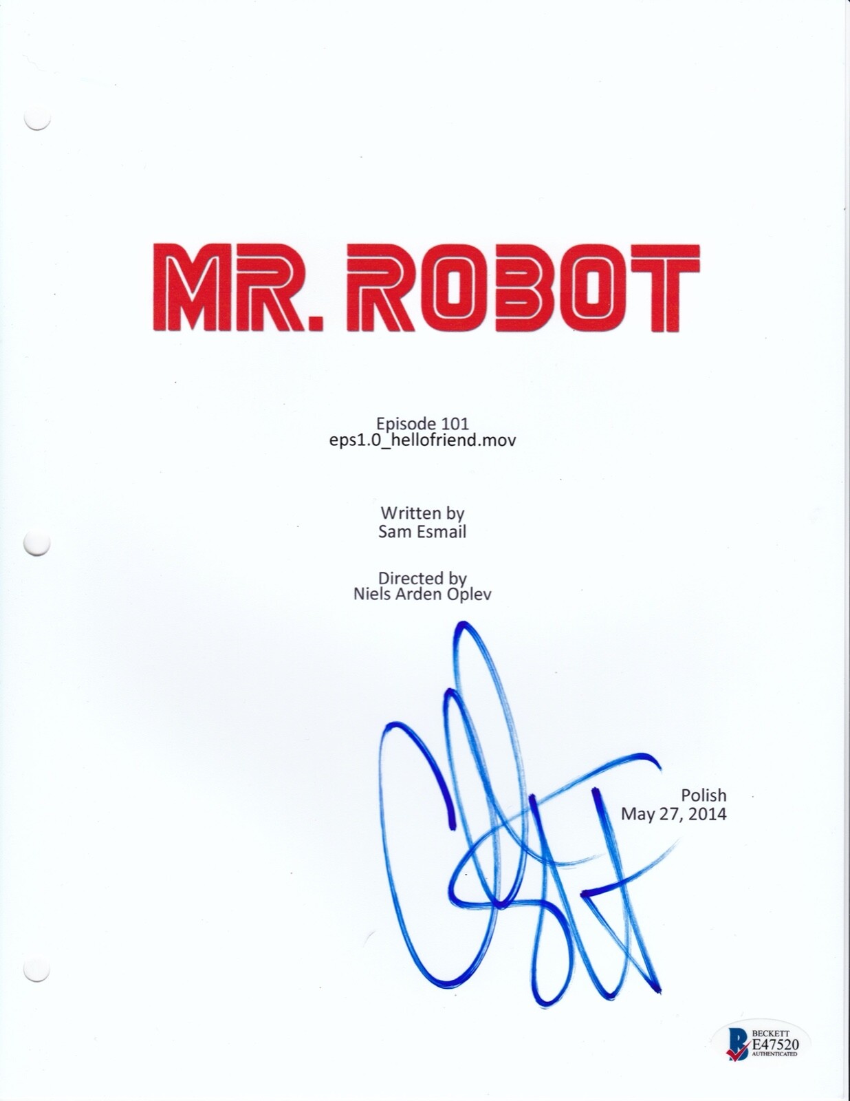 CHRISTIAN SLATER SIGNED MR. ROBOT PILOT SCRIPT BECKETT BAS AUTOGRAPH AUTO COLLECTIBLE MEMORABILIA