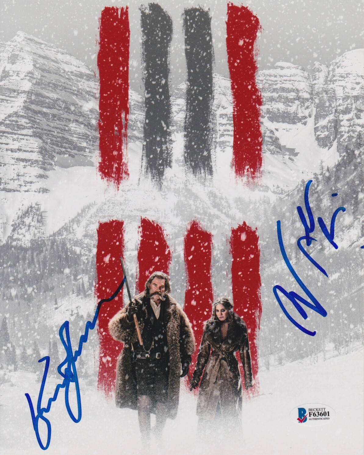 KURT RUSSELL JENNIFER JASON LEIGH HATEFUL EIGHT BECKETT BAS AUTOGRAPH AUTO COA COLLECTIBLE MEMORABILIA