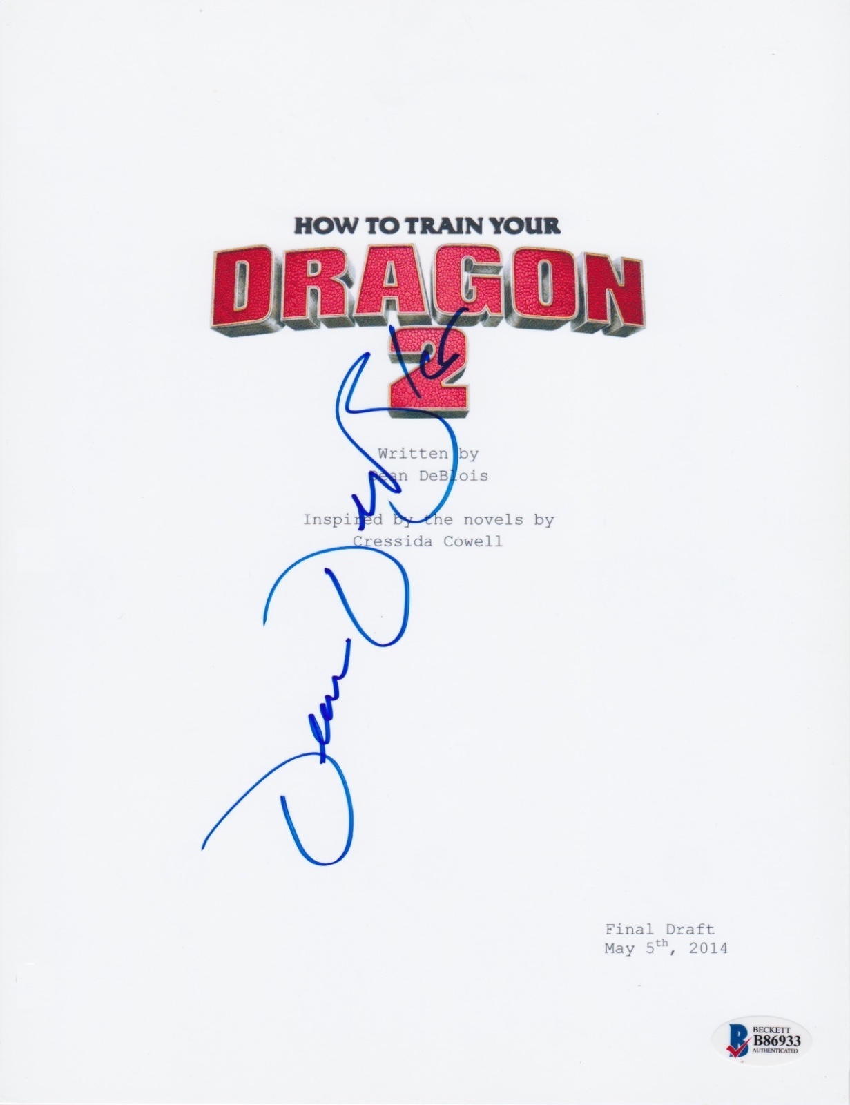DEAN DEBLOIS SIGNED HOW TO TRAIN YOUR DRAGON 2 SCRIPT BECKETT BAS AUTOGRAPH AUTO COLLECTIBLE MEMORABILIA