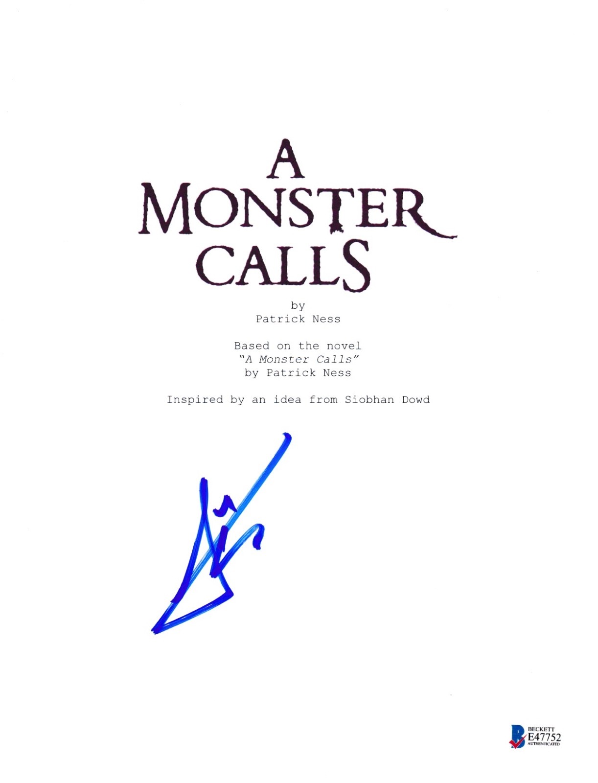 J.A. JA BAYONA SIGNED A MONSTER CALLS SCRIPT BECKETT BAS AUTOGRAPH AUTO COLLECTIBLE MEMORABILIA