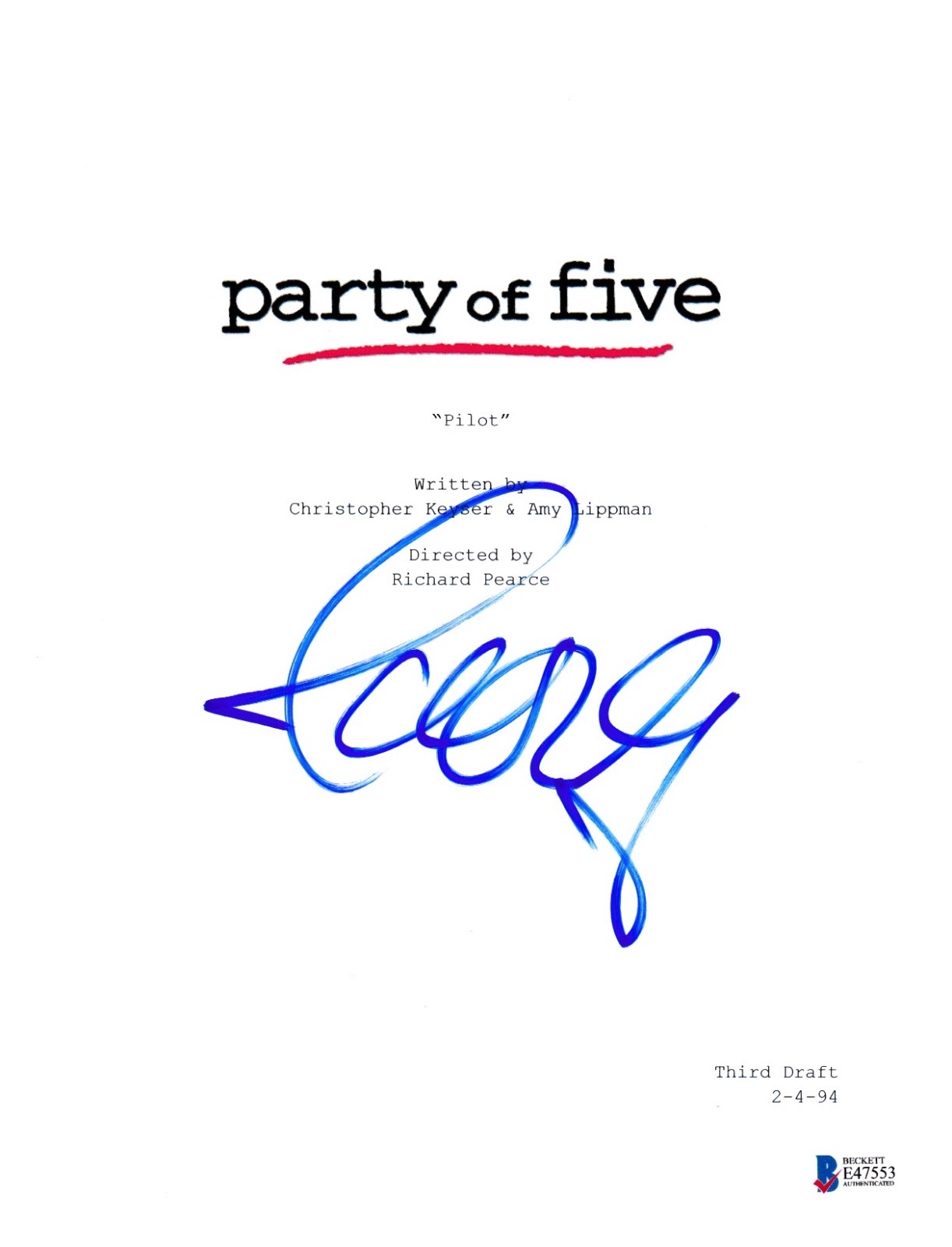 SCOTT WOLF SIGNED PARTY OF FIVE PILOT SCRIPT BECKETT BAS AUTOGRAPH AUTO COLLECTIBLE MEMORABILIA