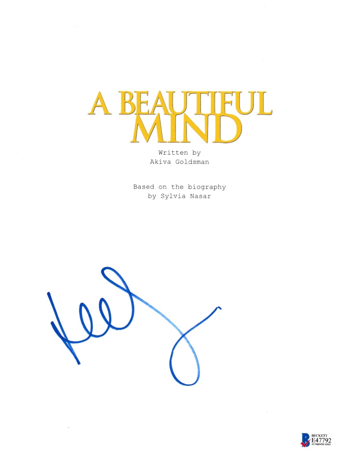 JENNIFER CONNOLLY SIGNED A BEAUTIFUL MIND SCRIPT BECKETT BAS AUTOGRAPH AUTO COLLECTIBLE MEMORABILIA