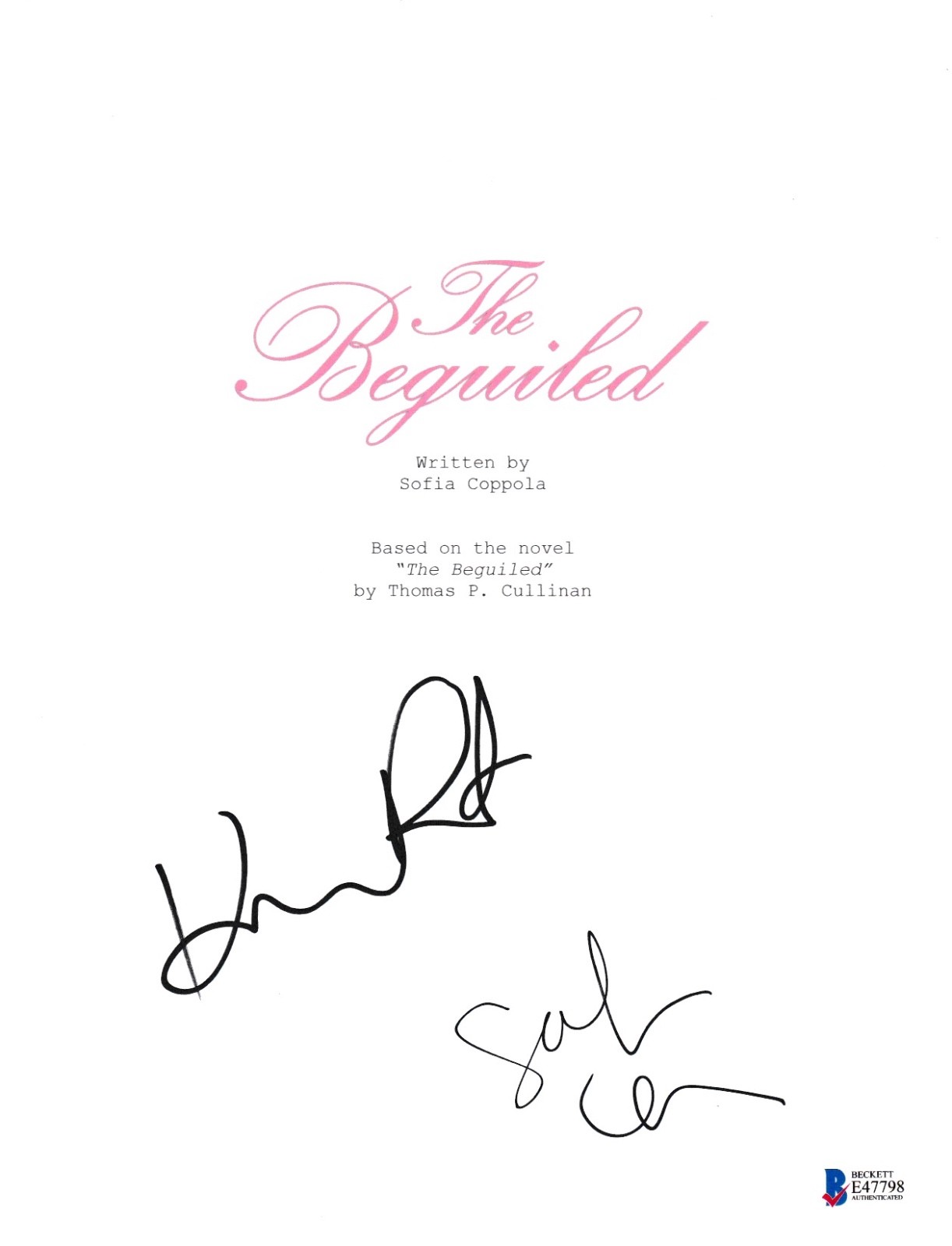 SOFIA COPPOLA KIRSTEN DUNST SIGNED BEGUILED SCRIPT BECKETT BAS AUTOGRAPH AUTO COLLECTIBLE MEMORABILIA