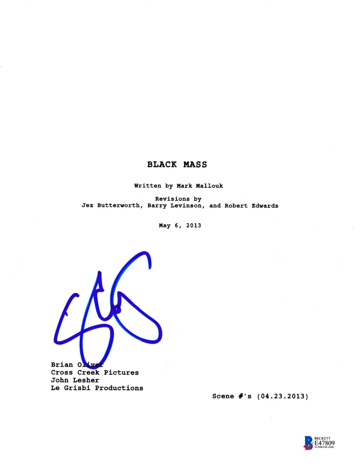 SCOTT COOPER SIGNED BLACK MASS SCRIPT BECKETT BAS AUTOGRAPH AUTO JOHNNY DEPP COLLECTIBLE MEMORABILIA