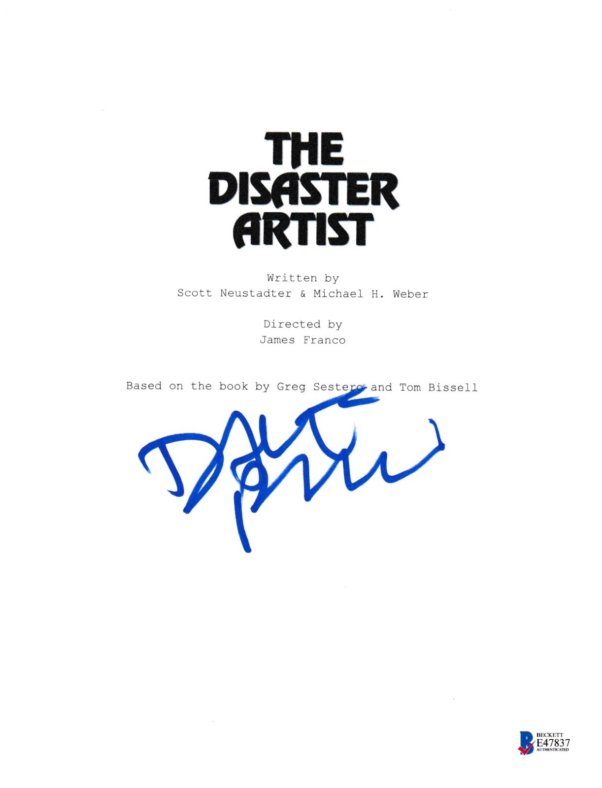 DAVE FRANCO SIGNED DISASTER ARTIST FULL MOVIE SCRIPT BECKETT BAS AUTOGRAPH AUTO COLLECTIBLE MEMORABILIA