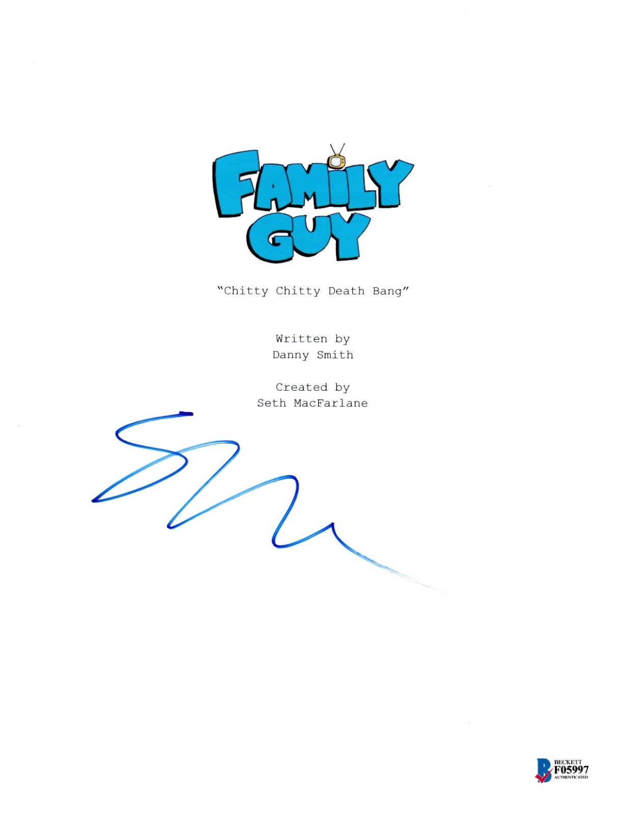SETH MACFARLANE SIGNED FAMILY GUY EPISODE SCRIPT BECKETT BAS AUTOGRAPH AUTO COLLECTIBLE MEMORABILIA
