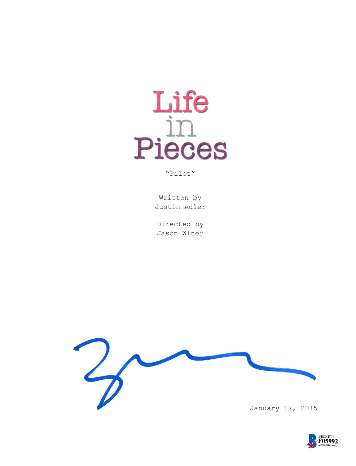 ZOE LISTER JONES SIGNED LIFE IN PIECES PILOT SCRIPT BECKETT BAS AUTOGRAPH AUTO  COLLECTIBLE MEMORABILIA