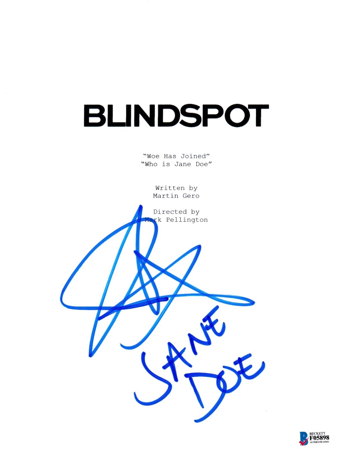 JAIMIE ALEXANDER SIGNED BLINDSPOT PILOT SCRIPT BECKETT BAS AUTOGRAPH AUTO B COLLECTIBLE MEMORABILIA