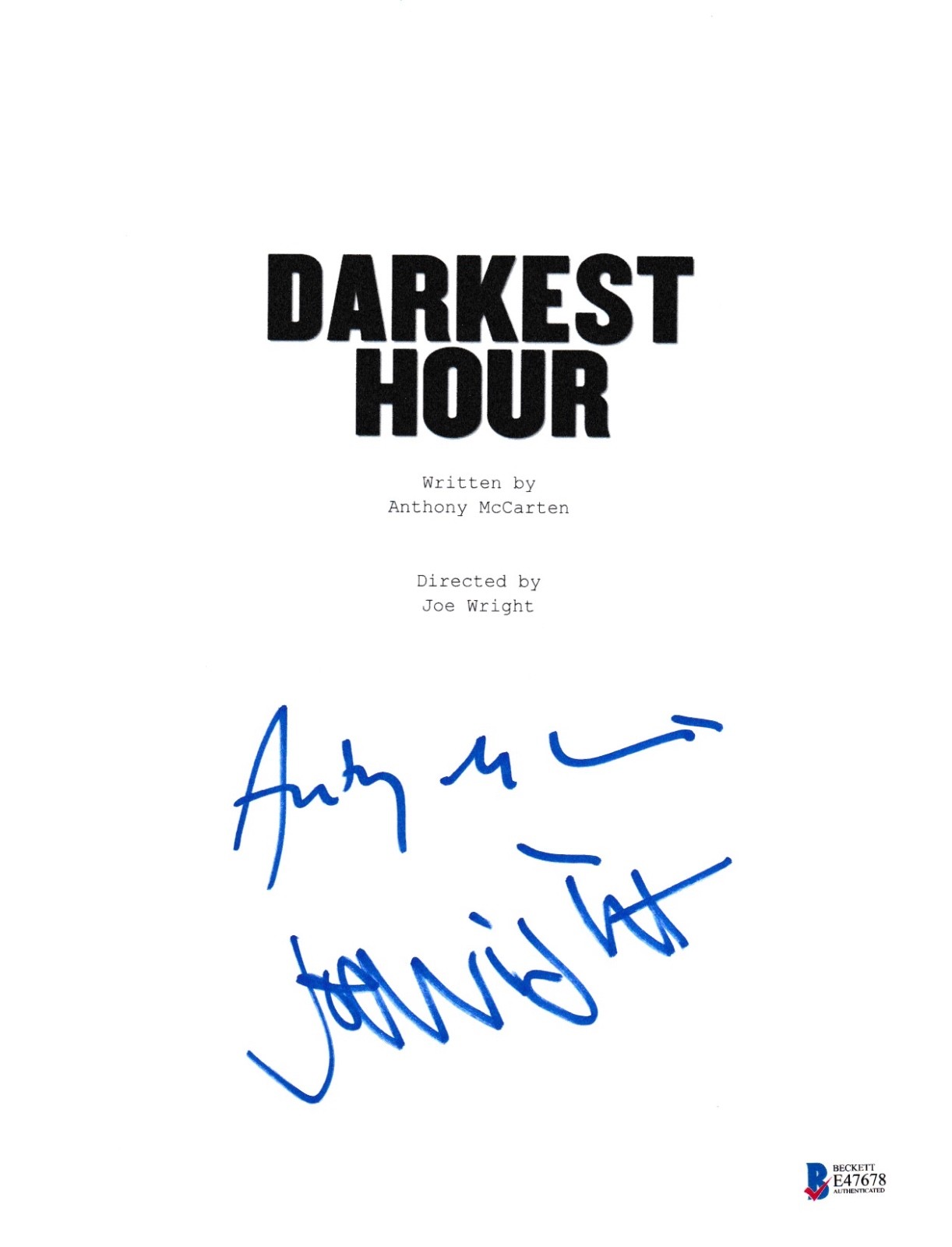 ANTHONY MCCARTEN JOE WRIGHT SIGNED DARKEST HOUR SCRIPT BECKETT BAS AUTOGRAPH COLLECTIBLE MEMORABILIA