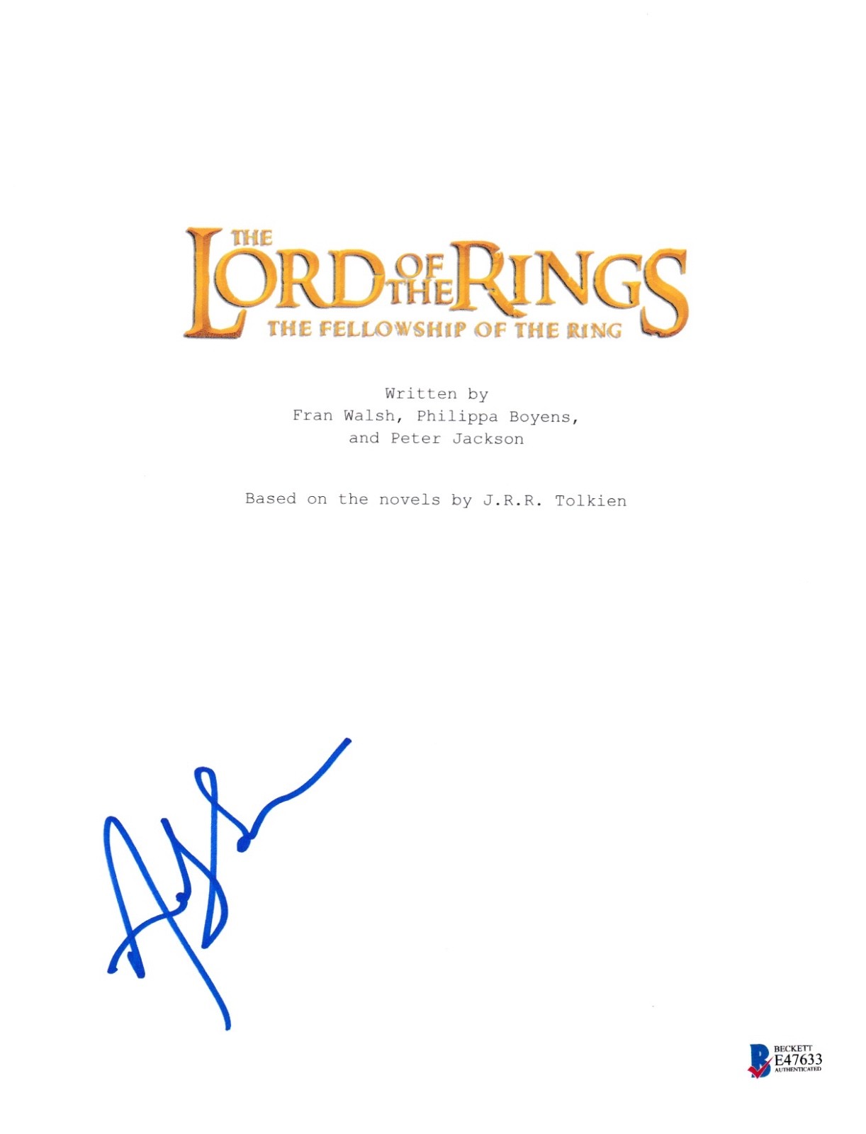 ANDY SERKIS SIGNED LORD OF THE RINGS SCRIPT BECKETT BAS AUTOGRAPH FELLOWSHIP COLLECTIBLE MEMORABILIA