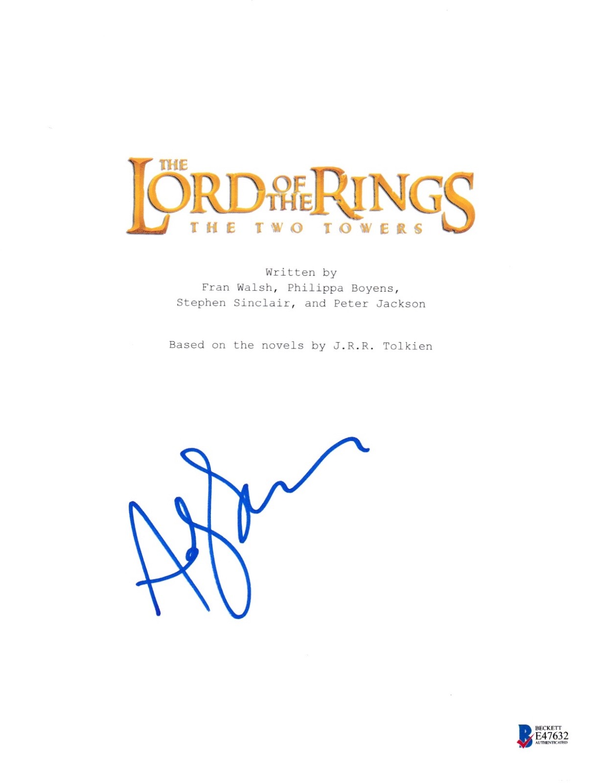 ANDY SERKIS SIGNED LORD OF THE RINGS SCRIPT BECKETT BAS AUTOGRAPH TWO TOWERS COLLECTIBLE MEMORABILIA