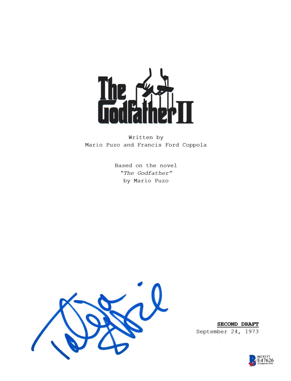 TALIA SHIRE SIGNED THE GODFATHER II SCRIPT BECKETT BAS AUTOGRAPH AUTO COA COLLECTIBLE MEMORABILIA