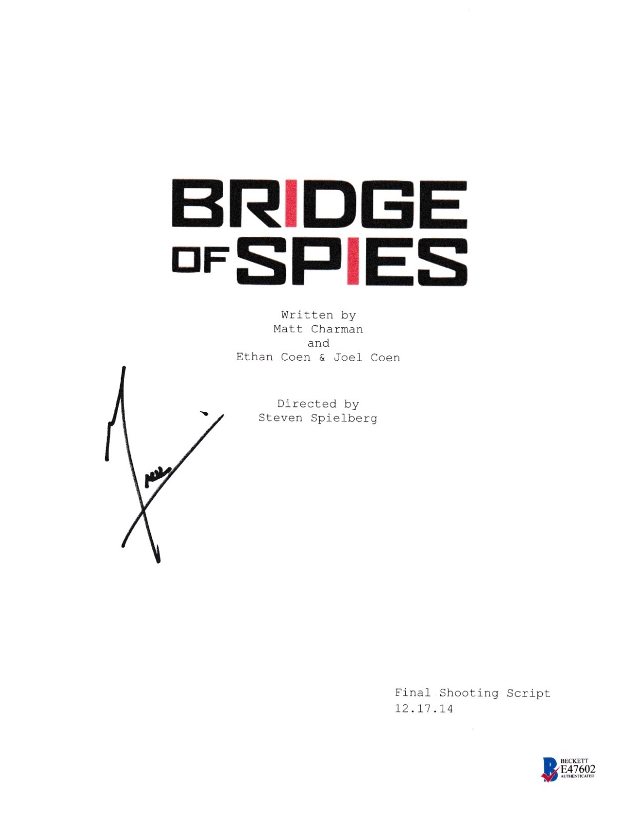 MARK RYLANCE SIGNED BRIDGE OF SPIES SCRIPT BECKETT BAS AUTOGRAPH AUTO COA COLLECTIBLE MEMORABILIA