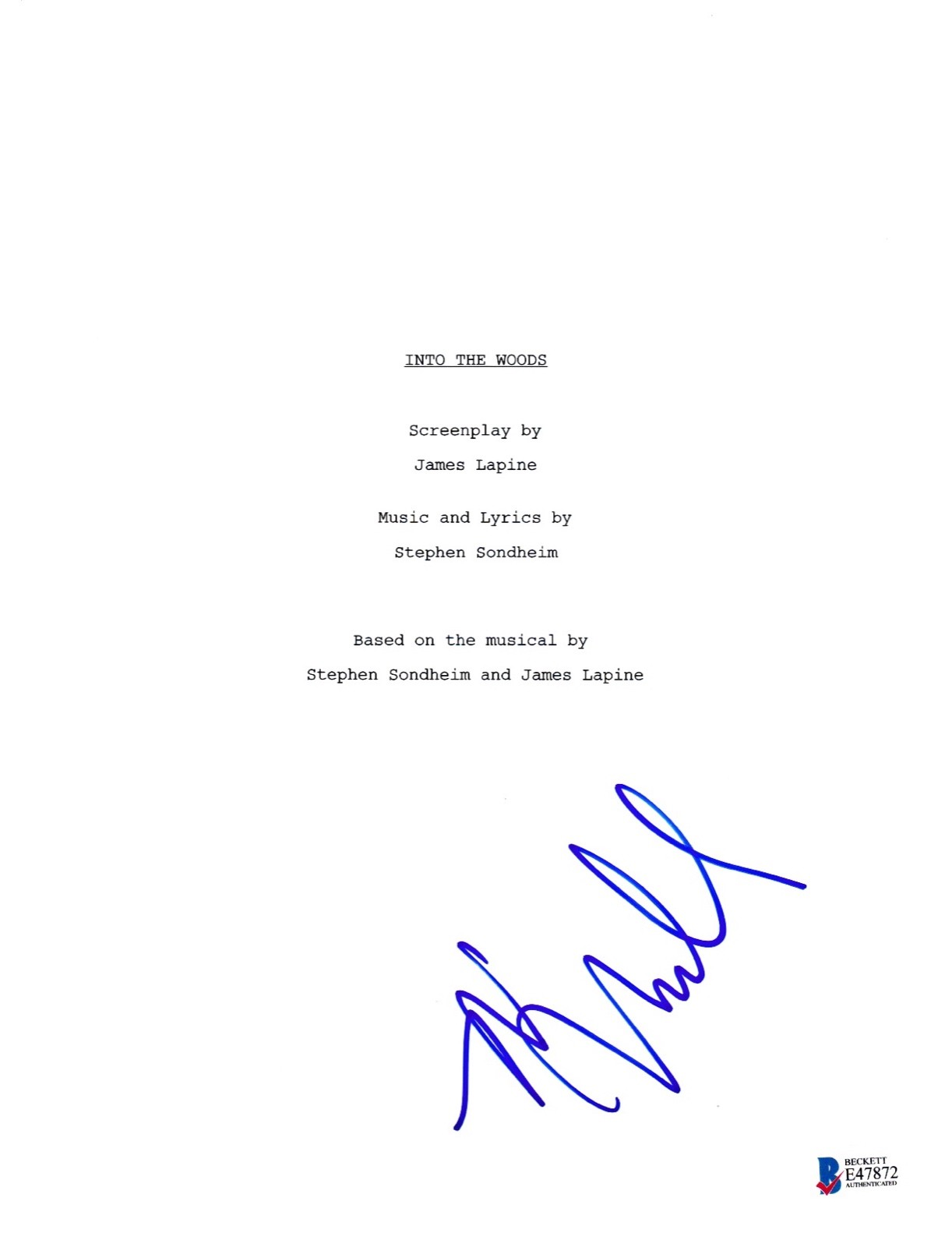 ROB MARSHALL SIGNED INTO THE WOODS SCRIPT BECKETT BAS AUTOGRAPH AUTO COA COLLECTIBLE MEMORABILIA
