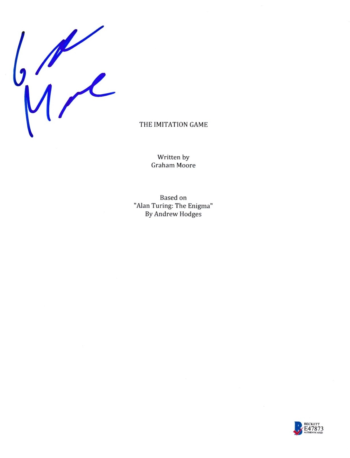 GRAHAM MOORE SIGNED IMITATION GAME SCRIPT BECKETT BAS AUTOGRAPH AUTO COA COLLECTIBLE MEMORABILIA
