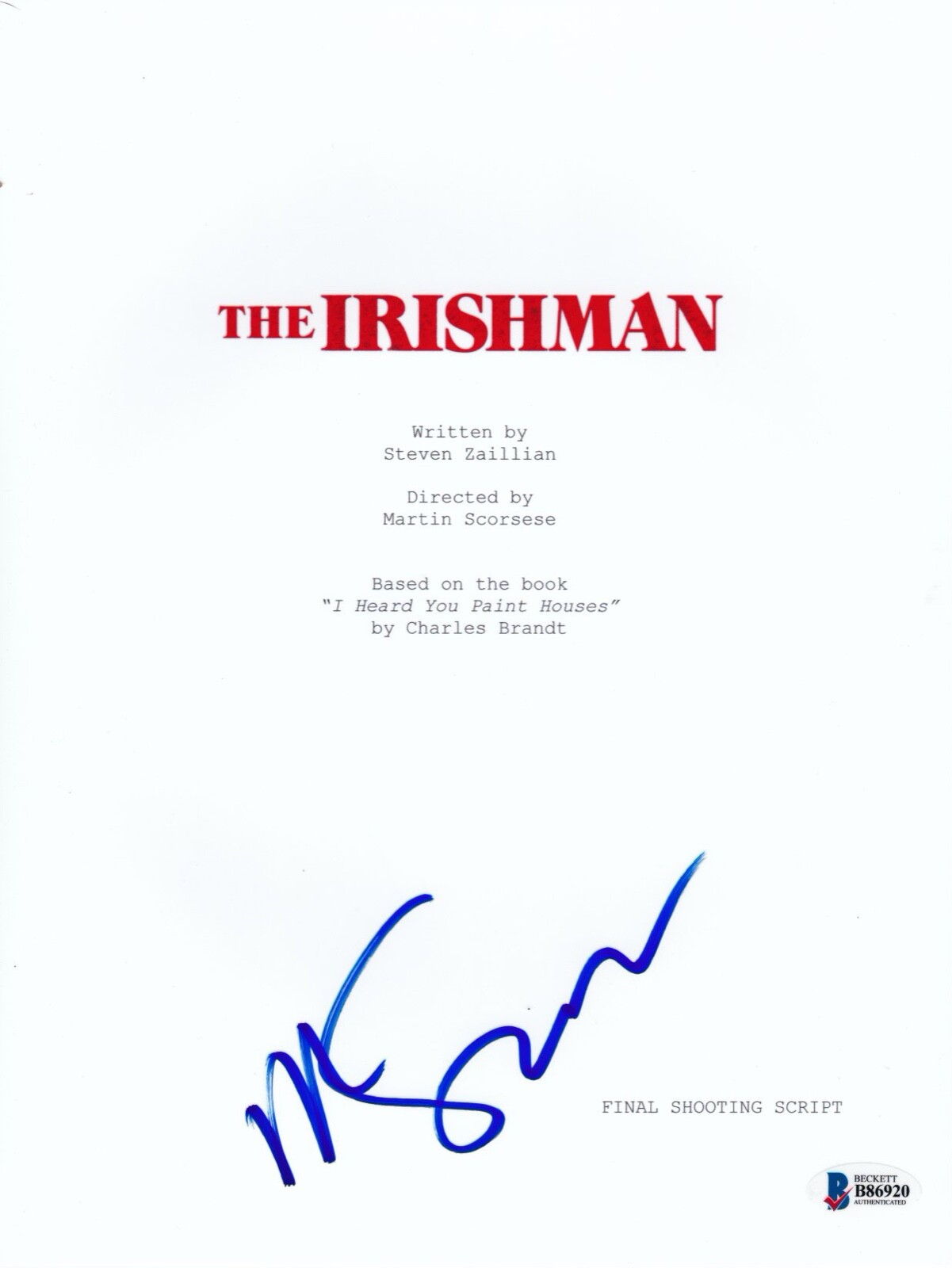 MARTIN SCORSESE SIGNED THE IRISHMAN MOVIE SCRIPT BECKETT BAS AUTOGRAPH AUTO COLLECTIBLE MEMORABILIA