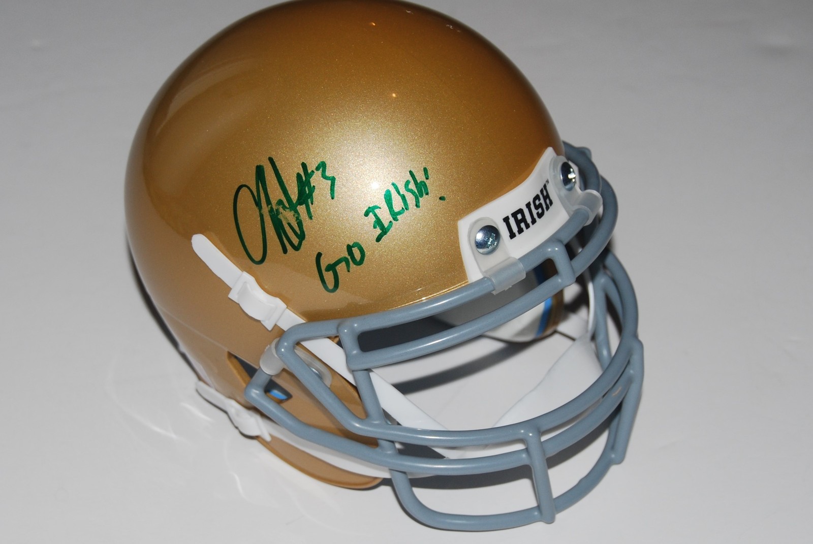 C.J SANDERS signed *NOTRE DAME* FIGHTING IRISH mini football helmet W/COA C Collectible Memorabilia