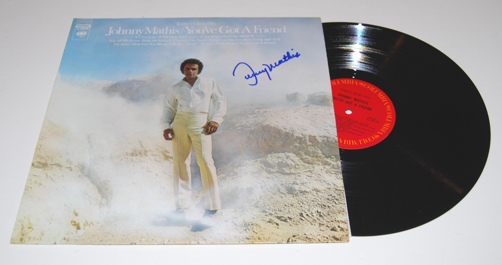 JOHNNY MATHIS signed (YOU'VE GOT A FRIEND) RECORD ALBUM LP W/COA Collectible Memorabilia