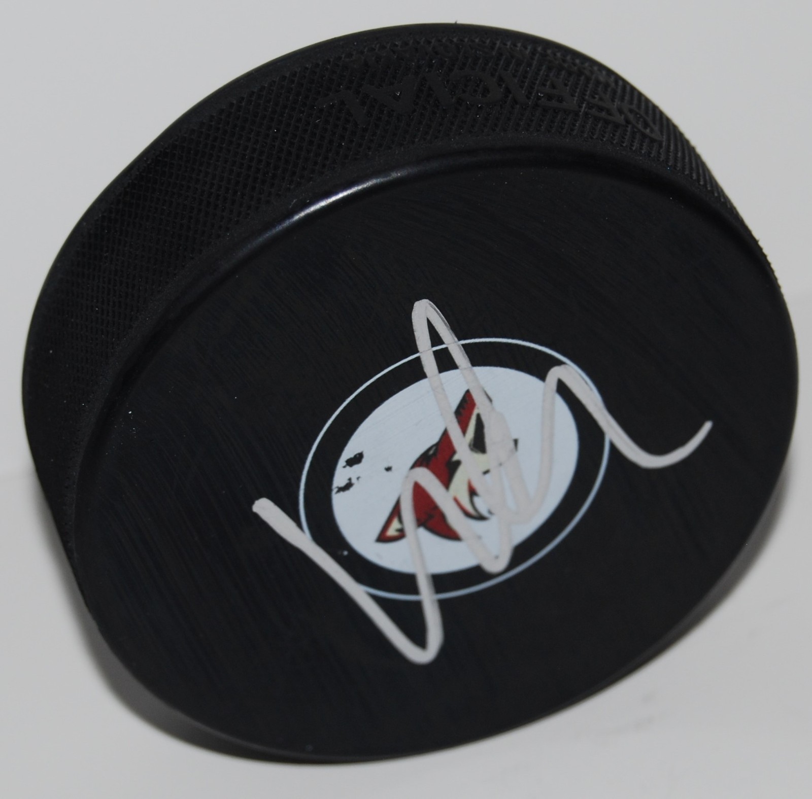 CHRISTIAN DVORAK signed (PHOENIX COYOTES) souvenir logo hockey puck W/COA #2 Collectible Memorabilia