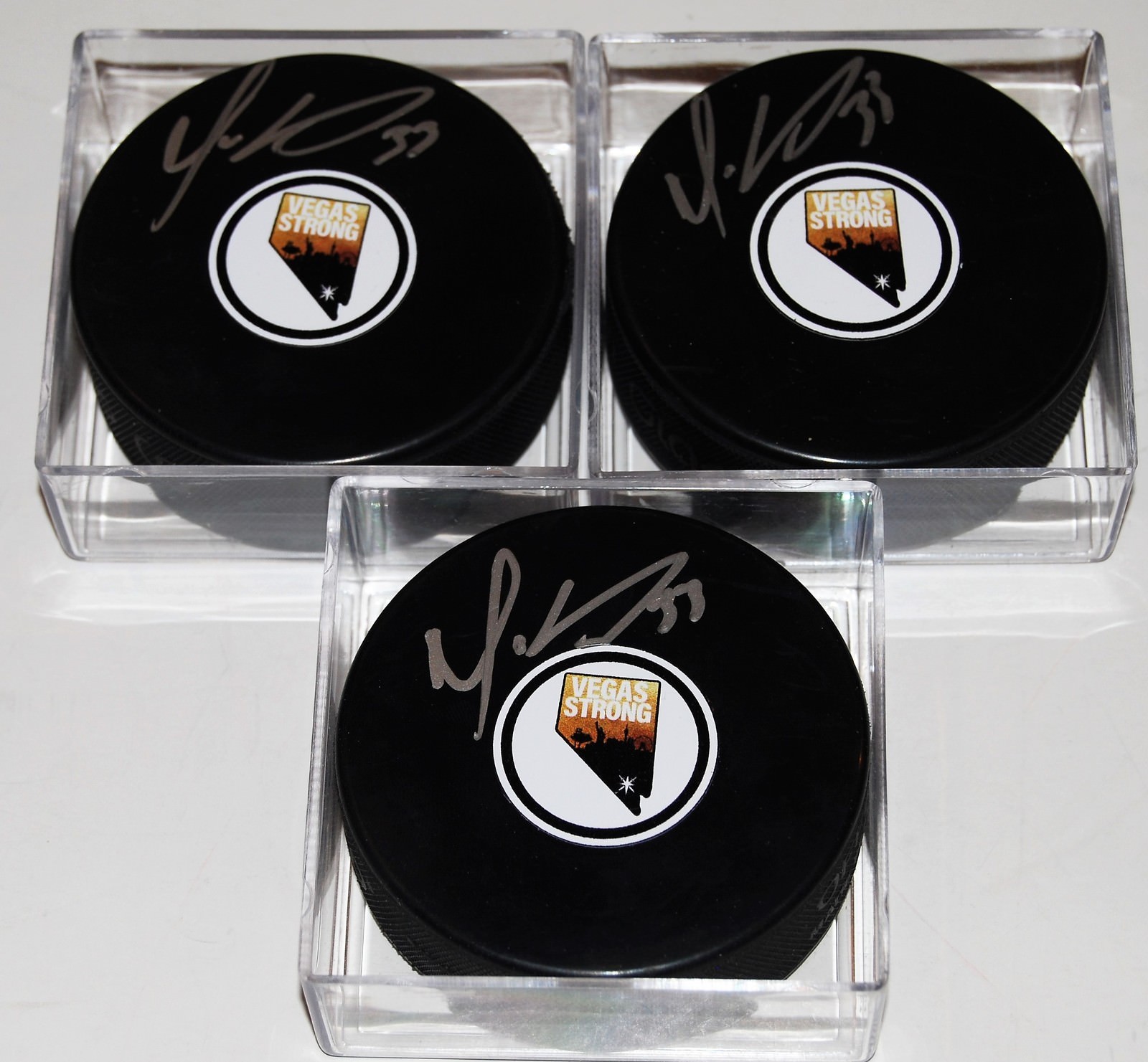 MAXIME LAGACE signed (LAS VEGAS GOLDEN KNIGHTS) *VEGAS STRONG* puck W/COA Collectible Memorabilia