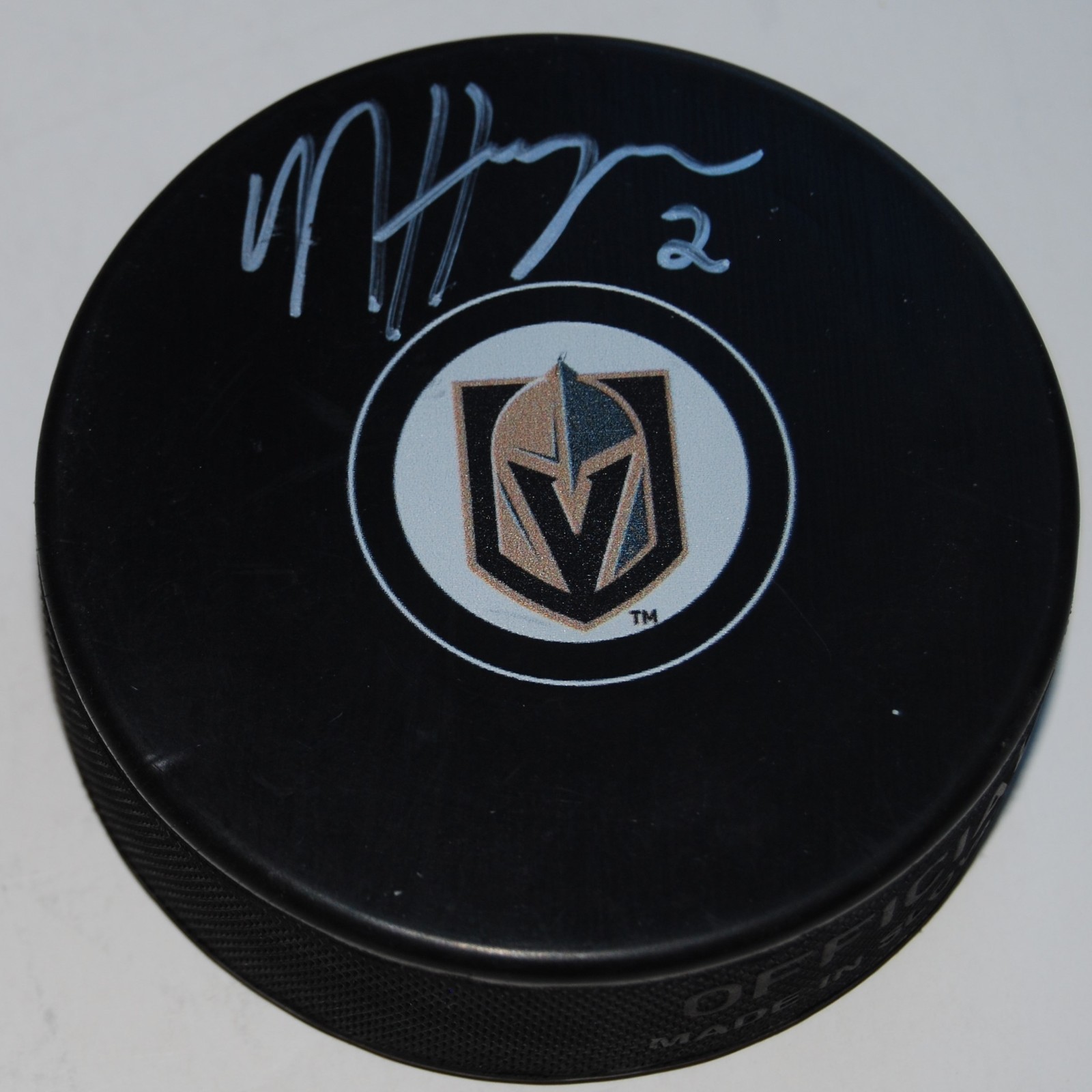 NICOLAS HAGUE signed (LAS VEGAS GOLDEN KNIGHTS) souvenir logo hockey puck W/COA Collectible Memorabilia