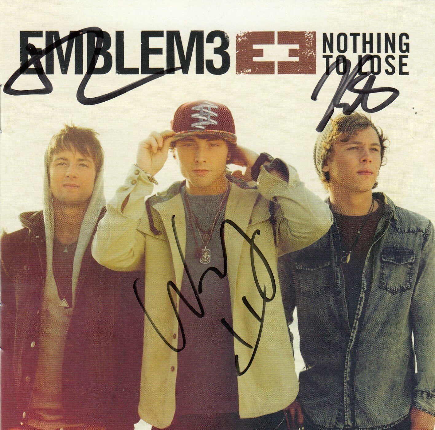 EMBLEM 3 E3 group signed (NOTHING TO LOSE) CD cover ALBUM W/COA Collectible Memorabilia