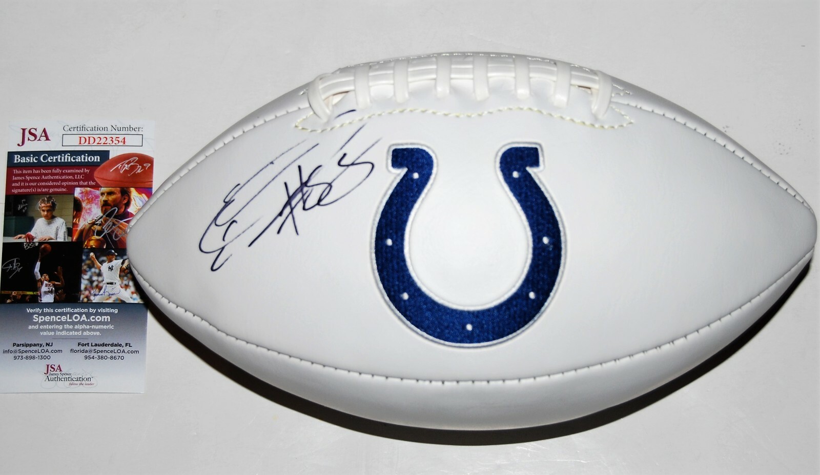 ERIC EBRON signed (INDIANAPOLIS COLTS) logo autographed football JSA Authentic Collectible Memorabilia