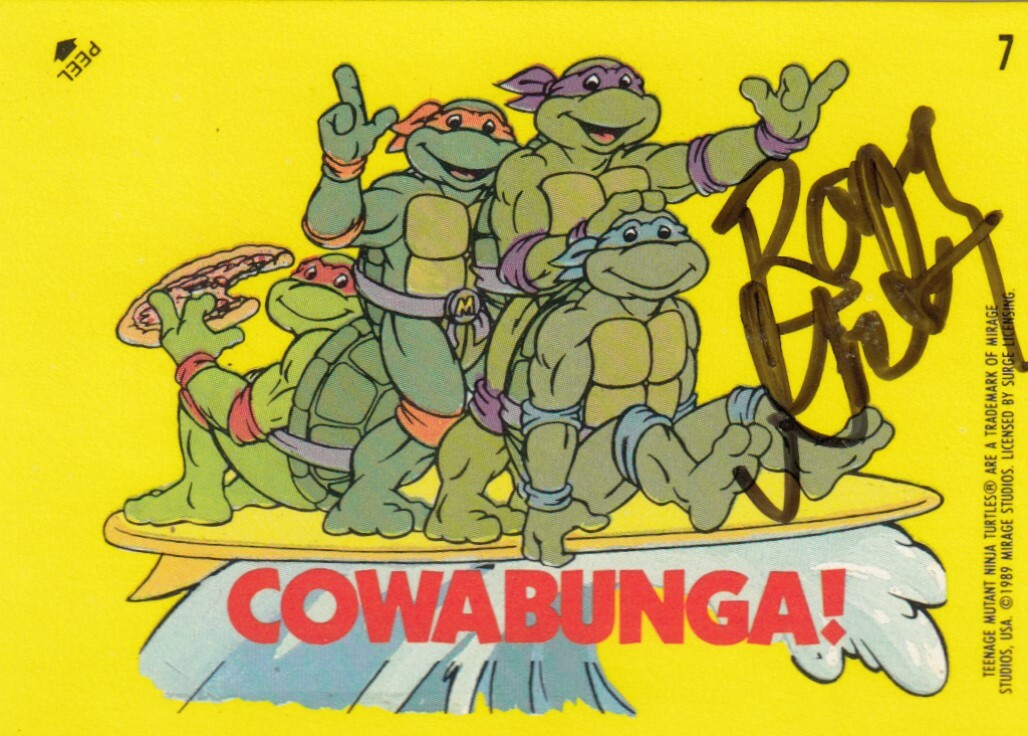 BARRY GORDON signed 1989 TOPPS (TEENAGE MUTANT NINJA TURTLES) card #7 W/COA Collectible Memorabilia