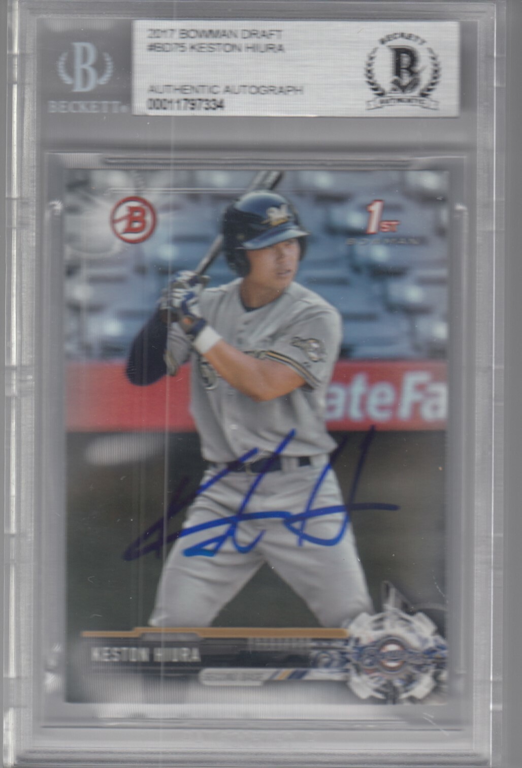 KESTON HIURA signed 2017 BOWMAN DRAFT #DB75 *BREWERS* card BECKETT (BAS) Collectible Memorabilia