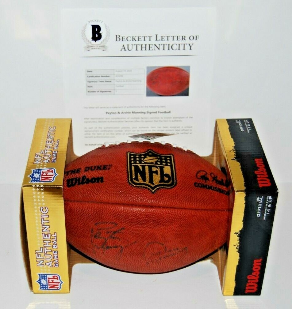 PEYTON and ARCHIE MANNING signed WILSON NFL game football BECKETT BAS FATHER SON Collectible Memorabilia